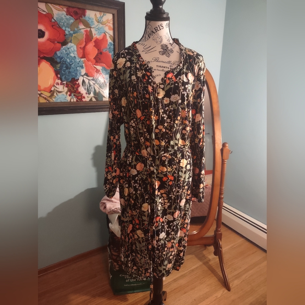LOFT Multicolor Floral Long Sleeve Dress